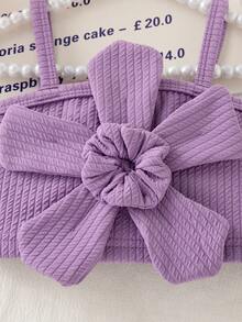 2 件装女婴节日风格花卉装饰吊带上衣和蝴蝶结牛仔短裤套装，夏季 - 紫色 - 查看 6