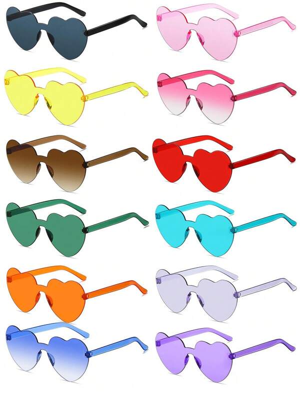 1 قطعة / 6 قطع / 12 قطعة - عبوة نظارات بدون إطار، نظارات شفافة بشكل قلب بدون إطار، ألوان حلوى, هدايا حفلات، مثالية لحفلات المسبح والشاطئ وأعياد الميلاد وكرنفال مارد جراس والأحداث الممتعة أو هدايا الحفلات (ألوان متنوعة بشكل عشوائي)