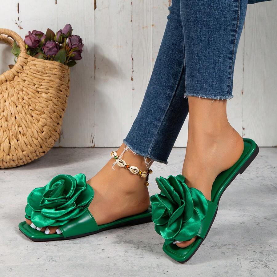 Dép xỏ ngón họa tiết hoa dành cho nữ, dép xỏ ngón đế bằng thời trang & đa năng cho mùa hè