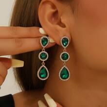 1 Pair Boho Rhinestone Embellished Fashion Versatile Popular Earrings, Suitable For Women Everyday Wear And Party
