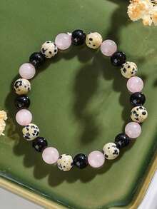 Black Agate & Dalmatian Jasper Beaded Protection Bracelet- Releaaing Past Hurt, Yoga Meditation Jewelry For Women Men-Balances,Self-Confidence - Multicolor - View 2