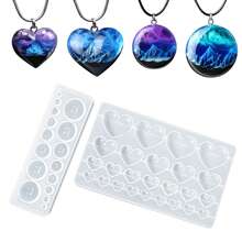 Moldes de resina epóxi faça você mesmo, moldes de resina para pingentes, incluindo molde de silicone em formato de coração e redondo para fabricação de joias - molde de artesanato com acabamento brilhante e vários tamanhos para brincos e colares faça você mesmo, ideal para presentes românticos, molde de silicone para artesanato