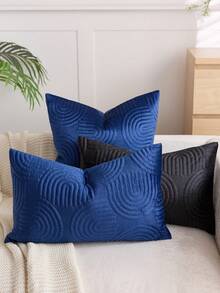 1/2 Pcs Plush Plush Decorative Throw Pillow Cover, Geometric Quilted Cushion Cover, Fluffy Soft Solid Color Rectangular Pillow Sham - Blue - View 4