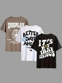Kit 3 Men's Printed T-Shirts Front/Back Design Dueplay Better Days Shirts Fashion Style Streetwear Skater - Đen/Trắng/Khaki - Xem 2