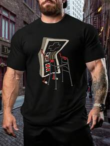 Men's T-Shirt With Creative Game Controller Pattern, Men's Round-Neck T-Shirt, 220 G/M², For Summer, Made Of Pure Cotton, Short Sves (1 Piece)