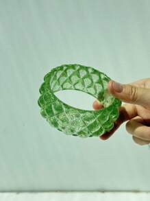 1 pieza Brazalete de resina verde asimétrico, joyería de verano de moda y versátil, adecuado para uso casual de vacaciones