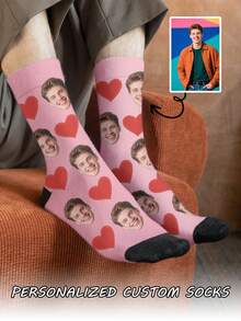 1 Pair Of Customized Face Men's Mid Tube Socks, Put Any Face On Socks, Personalized Socks For With Photos, Interesting Customized Picture Pairs With Medium To Long Socks, Fall - Multicolor - View 2