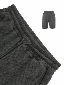 2pcs/Set Men's Summer Casual Outfit: Button Lapel Plain Polo Shirt & Relaxed Shorts, Men's Vacation, Suitable For Summer Outing - Dark Grey - View 6