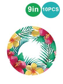 10 Stücke Hawaii Luau ovale Pappteller, Einweg Aloha Blumen Party Dekoration, Sommer Servierteller Tafelbesteck Zubehör, beliebte tropische Servierplatte, ideal für Strandpartys, Geburtstagsfeiern