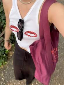 Women's Sexy Graphic Print Crew Neck Camisole Top, Suitable For Spring & Summer