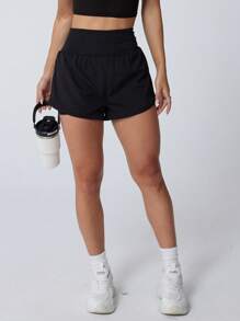 Women's Double-Layer Sports Shorts With Phone Pocket - Soft Workout Shorts, Safe And Chafe-Free, Suitable For Gym, Running And Training, Elastic Waistband, Lightweight Design, Essential For Spring/Summer/Autumn, Fitness Accessory, Sports Style, Comfortable Fit