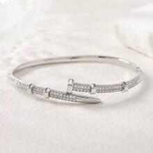 1pc, Men's Bracelets, Men's Bracelets, Men's Open Bracelets Nail-Shaped Luxury Joker Copper Cubic Zirconia Suitable For Daily Wear.