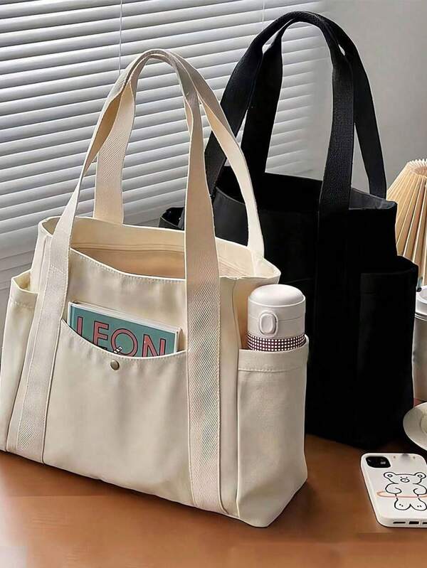 1 Piece Large Capacity Unisex Handbag New Korean Style College Style Middle School School Bag Casual Bag Crossbody Bag Canvas Bag Crossbody Bag, Shopping Bag, Festive Bag, Fashion Zipper Bag, Large School Tote Bag, Multiple Compartments, Suitable For Beach, School, Work And Daily Use