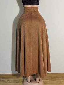 Saia Longa com Cintura Alta e Abertura Lateral, Cor Sólida