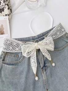 Y2K Style Lace Waist Rope. Asymetryczny wzór paska, wybawienie dla osób o niskim wzroście, które chcą wyglądać na wyższe - Biały - Zobacz 10