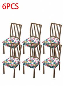 1/2/4/6pcs Printed Stretch Removable & Washable Dining Chair Seat Cover