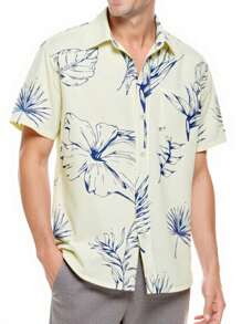 1 pieza Camisa de manga corta ajustada con estampado digital, de verano
