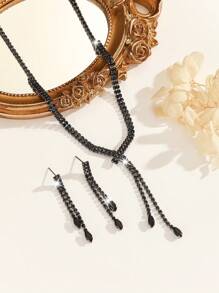 Conjunto de Colar de Zircônia Cúbica de Cobre Simples e Clássico da Moda (3 colares + 1 par de brincos), Adequado para Uso Diário