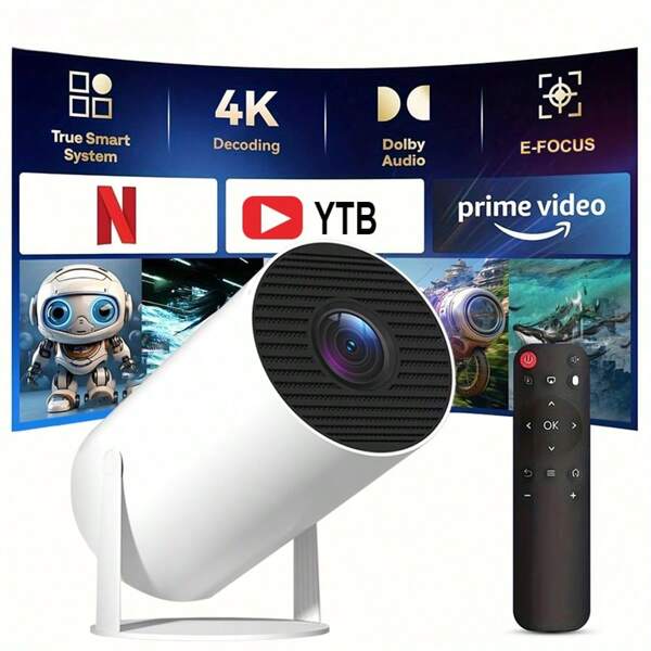 XBJ High-Definition-Intelligenter mini Projektor 2025, portabel für Outdoor-Camping, mit Unterstützung der 4K-Dekodierung, Android 11-Betriebssystem, Dual-Band-WiFi, geeignet für Innen- und Außenbereiche, mit europäischen Stecker und hochwertigem A3100-Chip. Ein ideales Gerät für Unternehmensbüros und Familientreffen.
