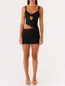 Vestido corto ajustado con escote en V, espalda descubierta y tirantes finos para mujer, para fiesta y cóctel - Negro - Ver 4