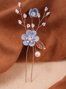 3 Stücke Braut Hochzeitskopfschmuck, blauer Blumen Haarkamm, perlenbestickter Strass Samt Blumen Haarschmuck für Braut