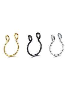 1/3/5Pcs Women's Fake Septum Nose Ring Stainless Steel Hoop Faux Lip Ear Nose Septum Ring Punk Non Piercing Clip On Nose Hoop Ring Body Piercing Jewelry Gift - Multicolor - View 7