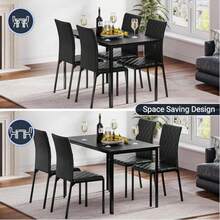 Dining Table And Chairs Set Of 4, Modern Dining Table Set Kitchen Furniture, Marble Effect Dining Table With 4 PU Leather Dining Chairs, 120CM Dining Room Set For Home Kitchen (Black Table & Chair) - Black Chair + Black Table - View 4