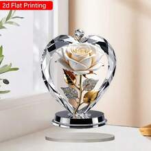 1pc 2D Flat Acrylic Art White Rose Love Acrylic Decorative Belt Base, Crystal Pattern Surrounding Rose 2D Pattern Desktop Plaque, Perfect For Home Decoration, Room, Bedroom Desktop Decoration, Wedding Anniversary, Mother's Day, Various Holiday Gift Decoration Signs And Plaques - Multicolor-decorations - View 6
