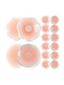 2pcs/6pcs/10pcs/12pcs Reusable Silicone Bra Pasties, Nipple Covers, Invisible Bust Tapes, Round/Maple Leaf Shape, For Ladies - Baby Pink - View 5