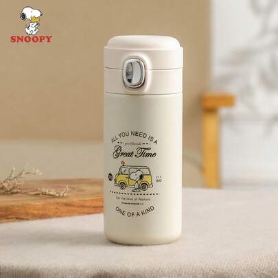 SNOOPY 1 件 300 毫升保温水瓶，可爱翻盖防漏不锈钢杯，男女时尚杯子，适用于汽车