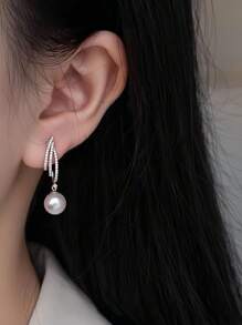 1PC Simple Micro-Inlaid Diamond Temperament Tassel Pearl Earrings Women's Jewelry Sterling Silver, Daily Clothing, Party, Carnival, Carnival, Christmas, Halloween