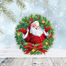 1 pièce Pendentif de peinture de diamant en acrylique du Père Noël - Art cristallin à forme spéciale en 5D DIY, kit de décoration murale et de porte de Noël