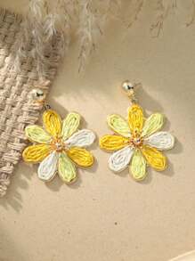 1 Paar Boho-Stil bunte Raffia Blumen Ohrringe, geeignet für Strandurlaub oder täglichen Gebrauch, Frühling/Sommer