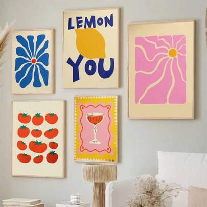 1 件优雅鸡尾酒海报抽象蓝色花卉帆布墙面印刷晚餐派对厨房图片或客厅简约家居装饰可选框架