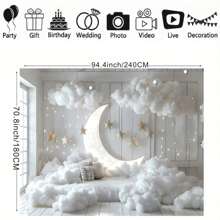 Fondo fotográfico de vinilo con diseño de luna, estrellas y nubes blancas para decoración de fiesta de cumpleaños, ducha de bebé, decoración interior y como accesorio para fotografía