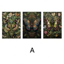 3pcs Vintage Butterfly Wall Arts Canvas Posters, Flower Art Printing, HD Printing Optional Frame, Home Decoration Hanging Painting ,Wall Art With Frame