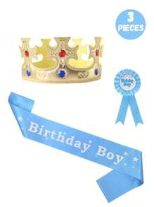Set de 3/1 pieza Tirantes de cumpleaños feliz, insignia de niño y niña, gorro de rey, decoración de fiesta de cumpleaños de princesa, perfecto para fiestas de cumpleaños de niños y niñas, regalo ideal para fiestas de cumpleaños