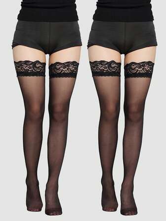 1/2 par damer i spets, överknästrumpor, lämpliga för vardagsbruk, fester, föreställningar, presenter, mysiga strumpor