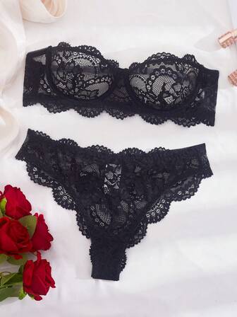 Spetsmönsterdesignade underklädesset, axelbandslösa BH och trosor, sexigt set för kvinnor, sexiga damunderkläder, damtrosor, sexigt set för kvinnor, sexiga damkläder, sexigt underklädesset, damunderklädesset, damset, baddie-look