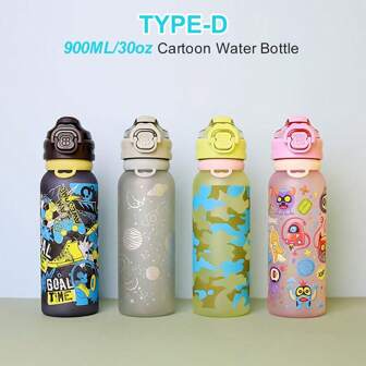 1pc, 900ML/30oz Cartoon Water Bottle, Thickened Water Cup With Soft Silicone Straw For School Girls And Boys, Cartoon Compact Cup, Leak-Proof, Easy To Wash, Portable For Summer Daily Home,Travel And Outdoor Sports Activities, A Wonderful Gift For Any Celebrating A Birthday, Graduation, Party Or Special Occasion