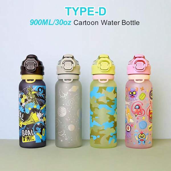 1 Stück, 900ML/30oz Cartoon Wasserflasche, dickwandiger Becher mit weichem Silikonstrohhalm für Schulmädchen und -jungen, kompakter Cartoon Becher, auslaufsicher, mit Klapptülle, leicht zu reinigen, tragbar für täglichen Gebrauch Zuhause, Reisen und Outdoor-Sportaktivitäten, ein wundervolles Geschenk für jeden Anlass wie Geburtstag, Abschluss, Party oder besondere Gelegenheit