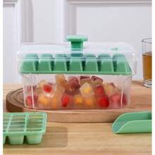 1set Ice Cube Trays Set, The Press Ice Grid- 64 Pcs Plastic Ice Cube Tray With Lid & Bin - Perfect For Freezer, Whiskey & Cocktails - Easy Release & Space Saving - 2 Trays & Scoop - PP - Multicolor - View 7