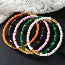 5PCS Fashionable Personalized 18K Colorful Rainbow Bamboo Bracelet Set For Women Open Style Suitable For Daily Parties Festivals Holidays Pride Months Student Graduation Wear - Colorful - View 3