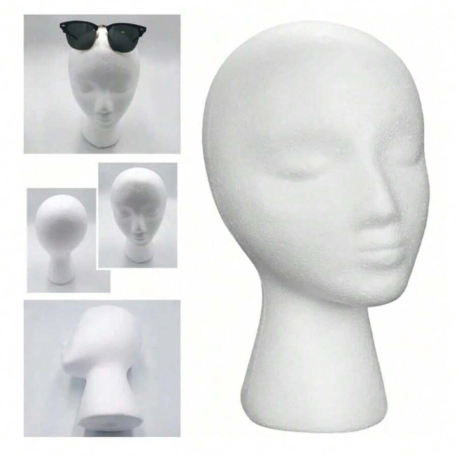 1 个白色泡沫头，用于假发和帽子展示、假发支撑和固定头部模型 - 白色 - 查看 1