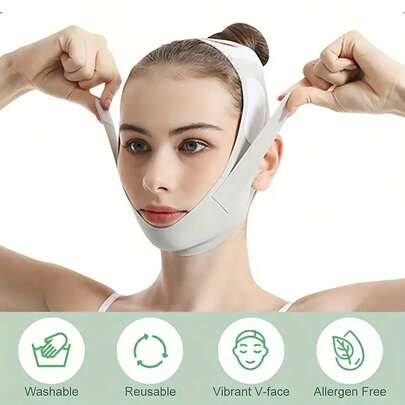 Graphene V-Shaped Face Lifting Strap, Adjustable Size, Elastic Face Bandage, Breathable, Reusable, Suitable For Men And Women, Green