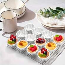 1-Piece, 6-Piece, 12-Piece Baking Egg Tart Molds, Mini Single-Cup Cake Baking Molds, Floral Aluminum Alloy Pudding Cups, Desserts, For Kitchen Cooking, Cake Molds Suitable For DIY Baking Tools And Supplies On Festivals, Birthdays, And Valentine's Day
