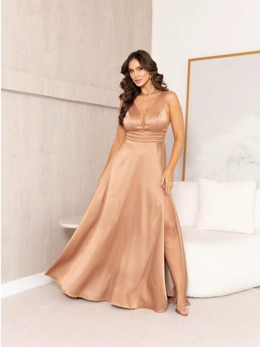 Pradaa Tulle Side Slit Party Dress LOS ANGELES - Dorado - Ver 1