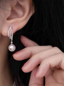 1PC Simple Micro-Inlaid Diamond Temperament Tassel Pearl Earrings Women's Jewelry Sterling Silver, Daily Clothing, Party, Carnival, Carnival, Christmas, Halloween
