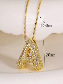 MECYLIFE 1pc Micro-Inlaid Cubic Zirconia Bubble Letter Necklace With 26 Letters Pendant