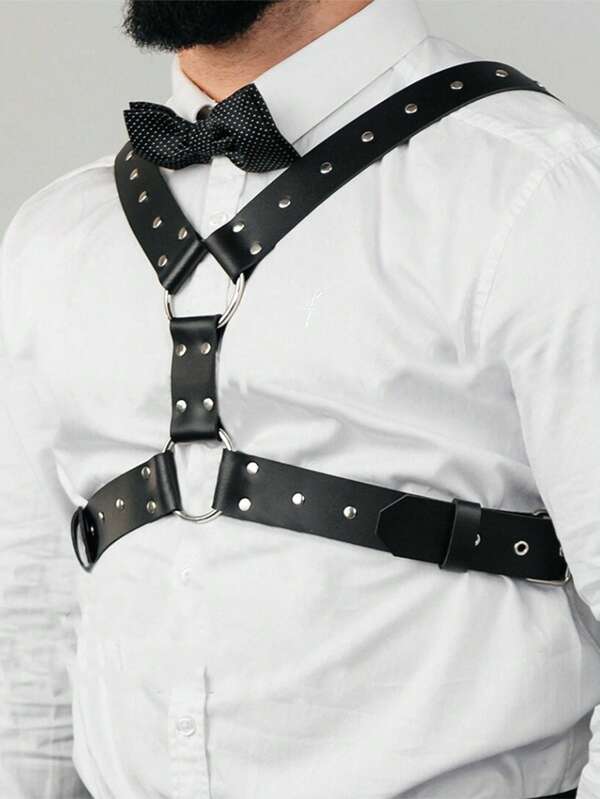 1pc Black PU Leather Unisex Y-Back Suspenders, Buckle Chest Harness, Club Wear, Punk Strap, Valentine's Day Gift, Halloween Costume, Suitable For Couples Date And Party